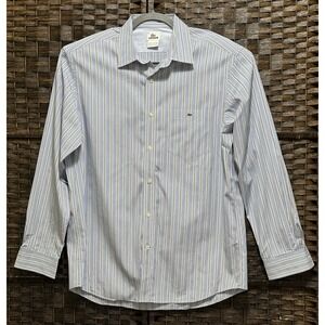 Lacoste Button Up Shirt 42 Large Blue White Crocodile Dress Outdoors Casual Men